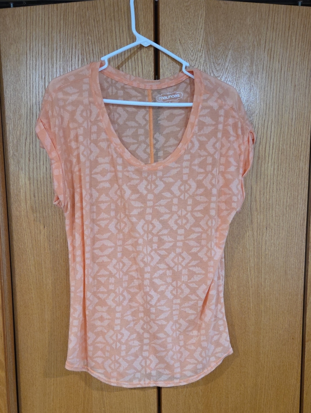 Maurices Peach Geometric Scoop Neck Short Sleeve Top